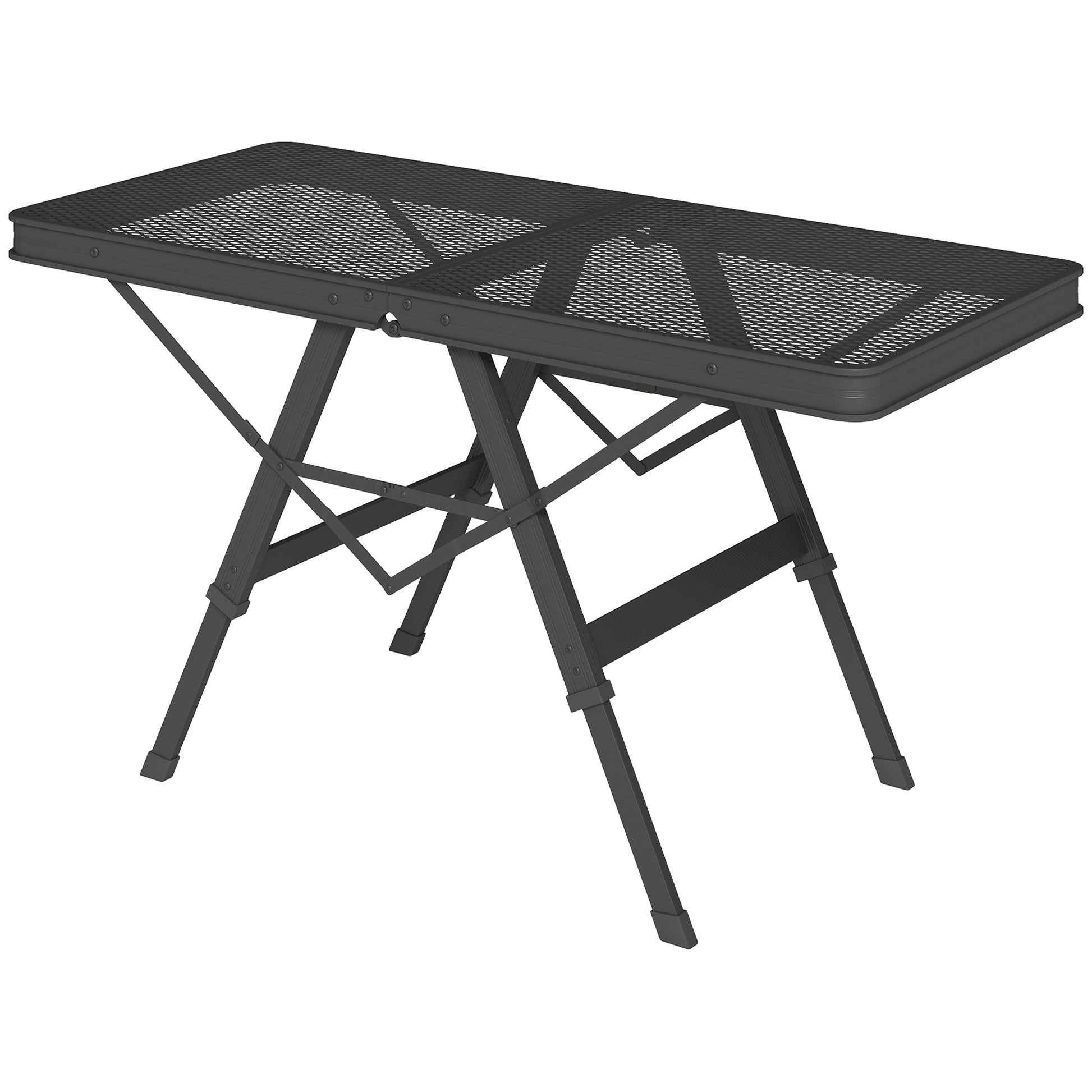 Height Adjustable Camping Table Folding Table with Metal Grid Portable Garden Table made of Aluminum Lightweight Multifunctional Table Side Table for Garden Balcony Camping 90 x 40.5cm Black