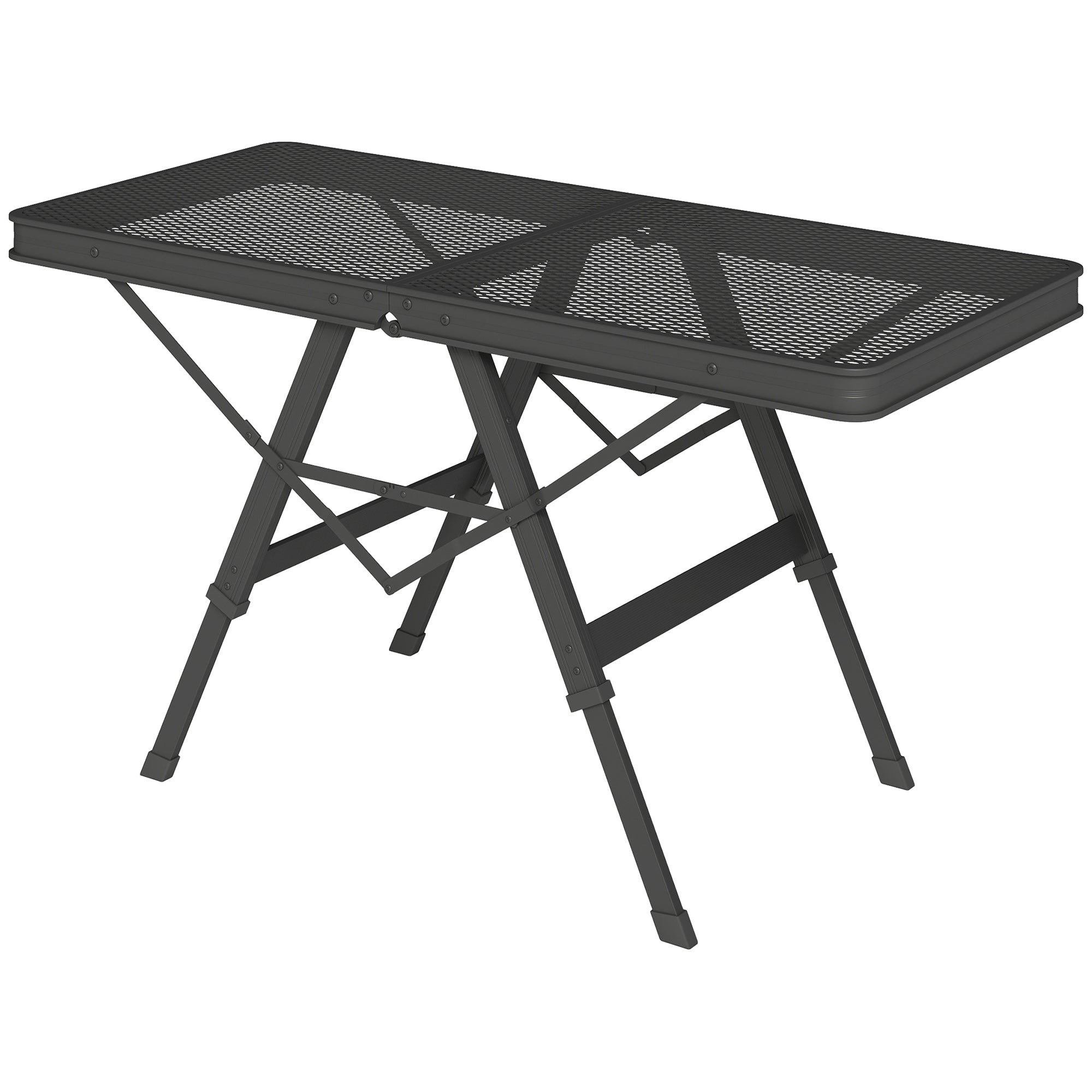 Height Adjustable Camping Table Folding Table with Metal Grid Portable Garden Table made of Aluminum Lightweight Multifunctional Table Side Table for Garden Balcony Camping 90 x 40.5cm Black