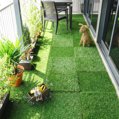 22-Piece Artificial Grass Carpet, 11.8 x 11.8 in Tiles, 1 in Pile Height, Automatic Drainage, for Garden, Terrace, Patio, Balcony — Green