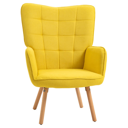 Armchair Wingback Chair with Armrest, Wooden Frame Upholstered Lounge Chair with Velvet Look, Recliner for Living Room, Bedroom, Yellow