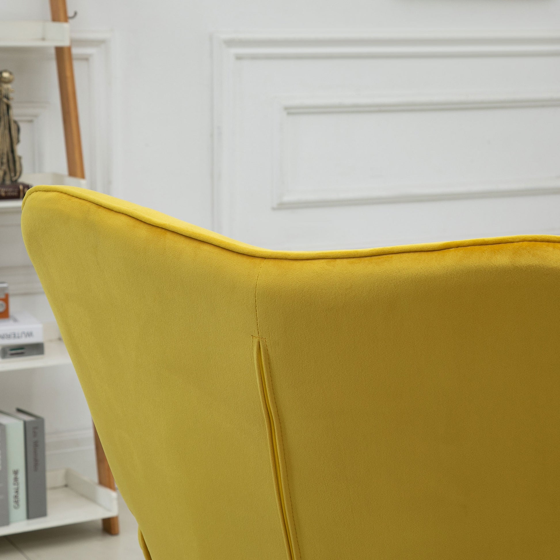 Armchair Wingback Chair with Armrest, Wooden Frame Upholstered Lounge Chair with Velvet Look, Recliner for Living Room, Bedroom, Yellow