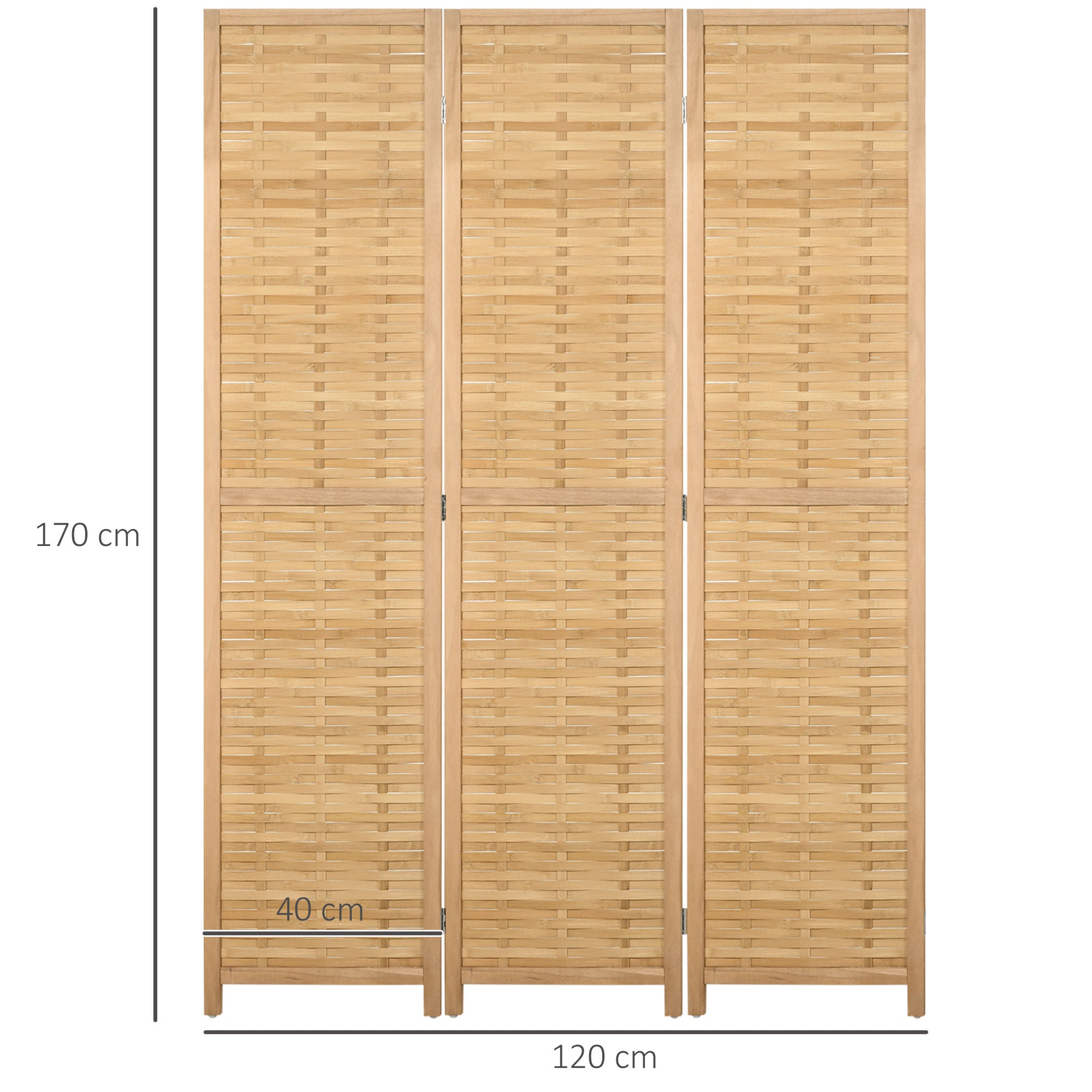 3-panel Paravent, 120 x 170 cm Room Divider, Bamboo Partition, Foldable Privacy Screen, Room Separator Partition for Living Room, Bedroom, Natural