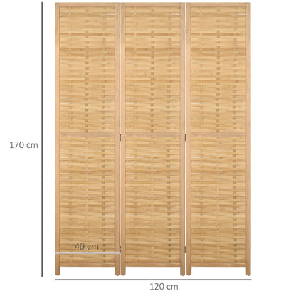 3-panel Paravent, 120 x 170 cm Room Divider, Bamboo Partition, Foldable Privacy Screen, Room Separator Partition for Living Room, Bedroom, Natural