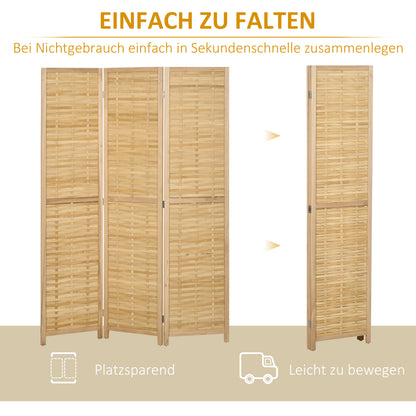 3-panel Paravent, 120 x 170 cm Room Divider, Bamboo Partition, Foldable Privacy Screen, Room Separator Partition for Living Room, Bedroom, Natural