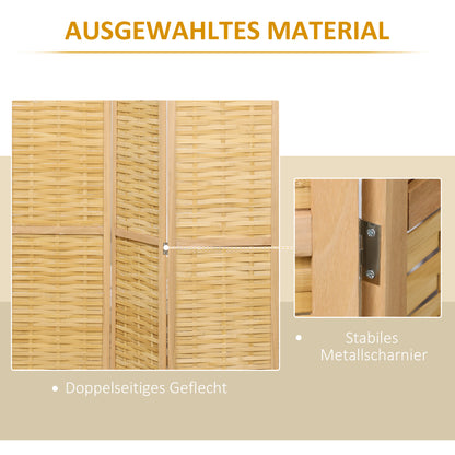 3-panel Paravent, 120 x 170 cm Room Divider, Bamboo Partition, Foldable Privacy Screen, Room Separator Partition for Living Room, Bedroom, Natural