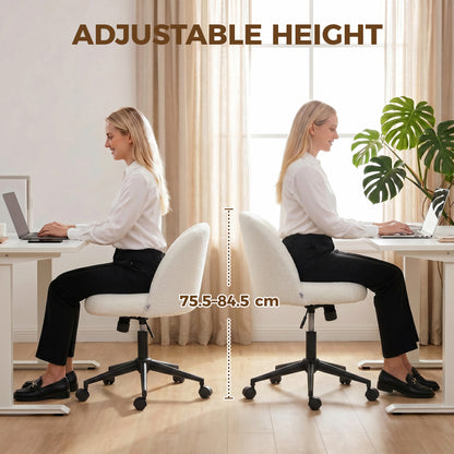 Adjustable Office Chair with Teddy Fleece, Swivel Casters, Tilt Function, Up to 265 lb, Vanity/Bedroom Desk Chair – Cream