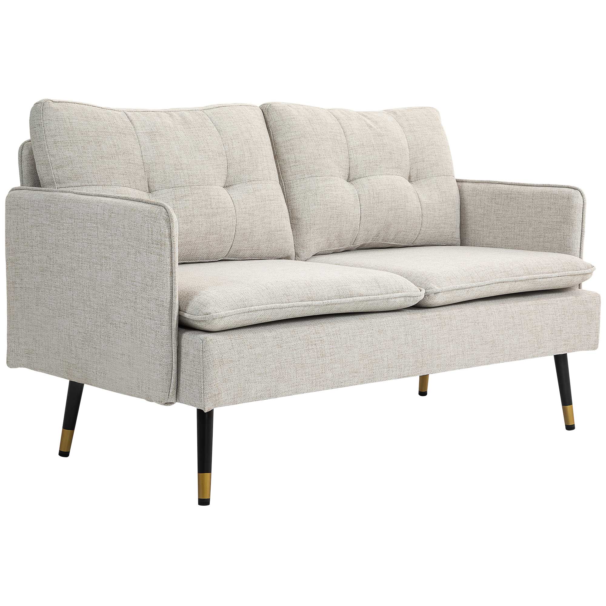 2-Seater Linen-Effect Fabric Sofa with Armrests and Padded Cushions, Modern 2-Seater Sofa with Steel Legs, for Office, Living Room, Lounge and Bedroom, 139x68x80 cm, Cream