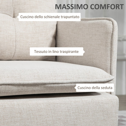 2-Seater Linen-Effect Fabric Sofa with Armrests and Padded Cushions, Modern 2-Seater Sofa with Steel Legs, for Office, Living Room, Lounge and Bedroom, 139x68x80 cm, Cream