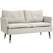 2-Seater Linen-Effect Fabric Sofa with Armrests and Padded Cushions, Modern 2-Seater Sofa with Steel Legs, for Office, Living Room, Lounge and Bedroom, 139x68x80 cm, Cream