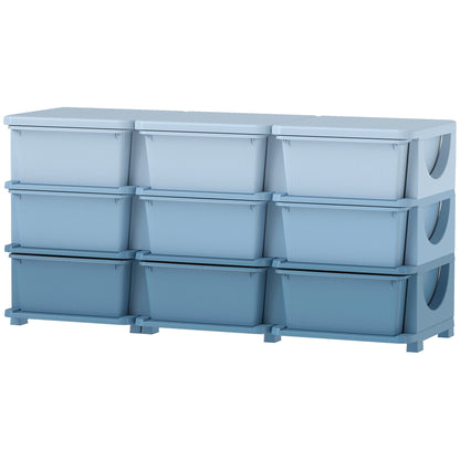 9-Tier Kids Storage Drawer Chest – Toy Organizer & Storage Boxes, Blue, 113 x 37 x 56.5 cm (44.5 x 14.6 x 22.2 in) – For Ages 3–6
