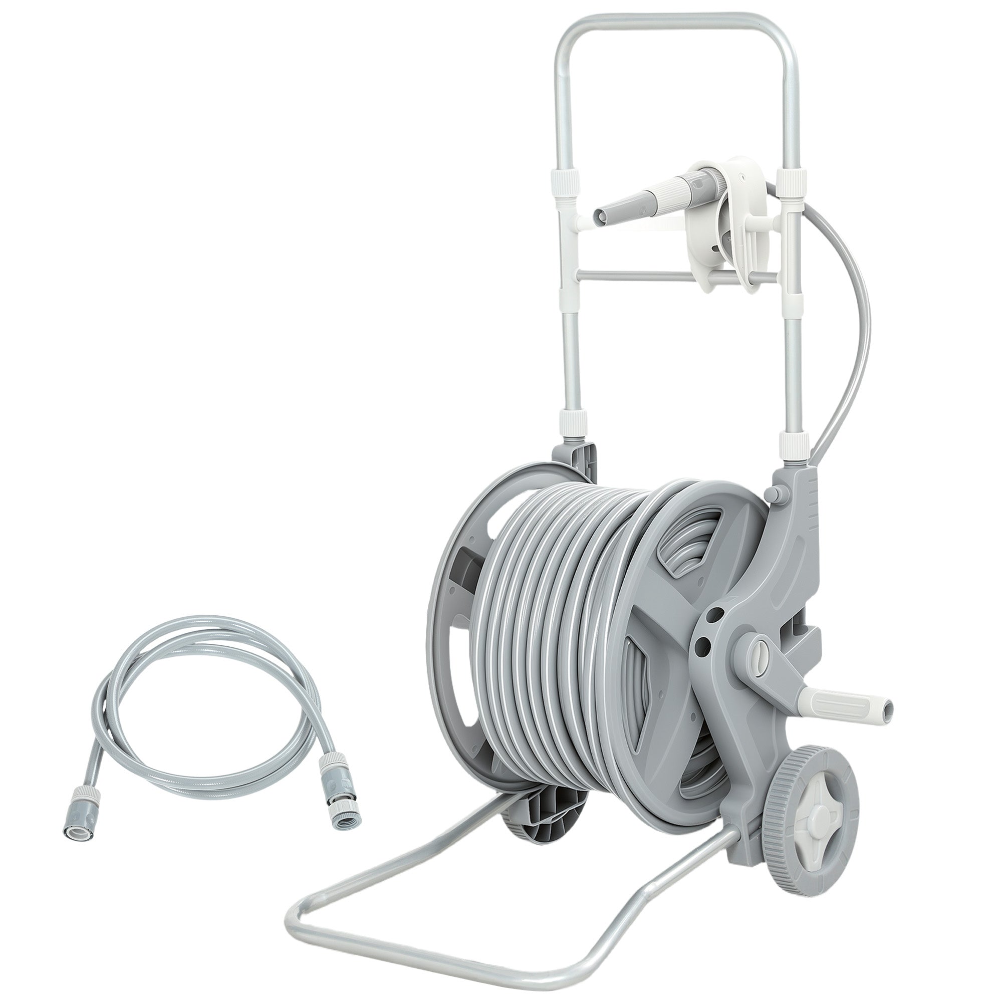 Hose Reel Cart with 148 ft Hose, 2-Mode Spray Nozzle, Faucet Adapter, Hose Guide & Crank — Garden Hose Reel for Yard & Balcony, 17.7 x 17.3 x 30.7 in, Gray