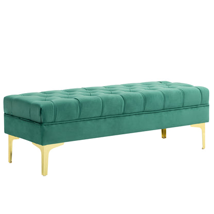 Classic Chic Style Button-Tufted Upholstered End-of-Bed Bench with Golden Metal Legs Velvet Green - 118L x 45W x 42H cm