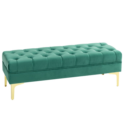 Classic Chic Style Button-Tufted Upholstered End-of-Bed Bench with Golden Metal Legs Velvet Green - 118L x 45W x 42H cm