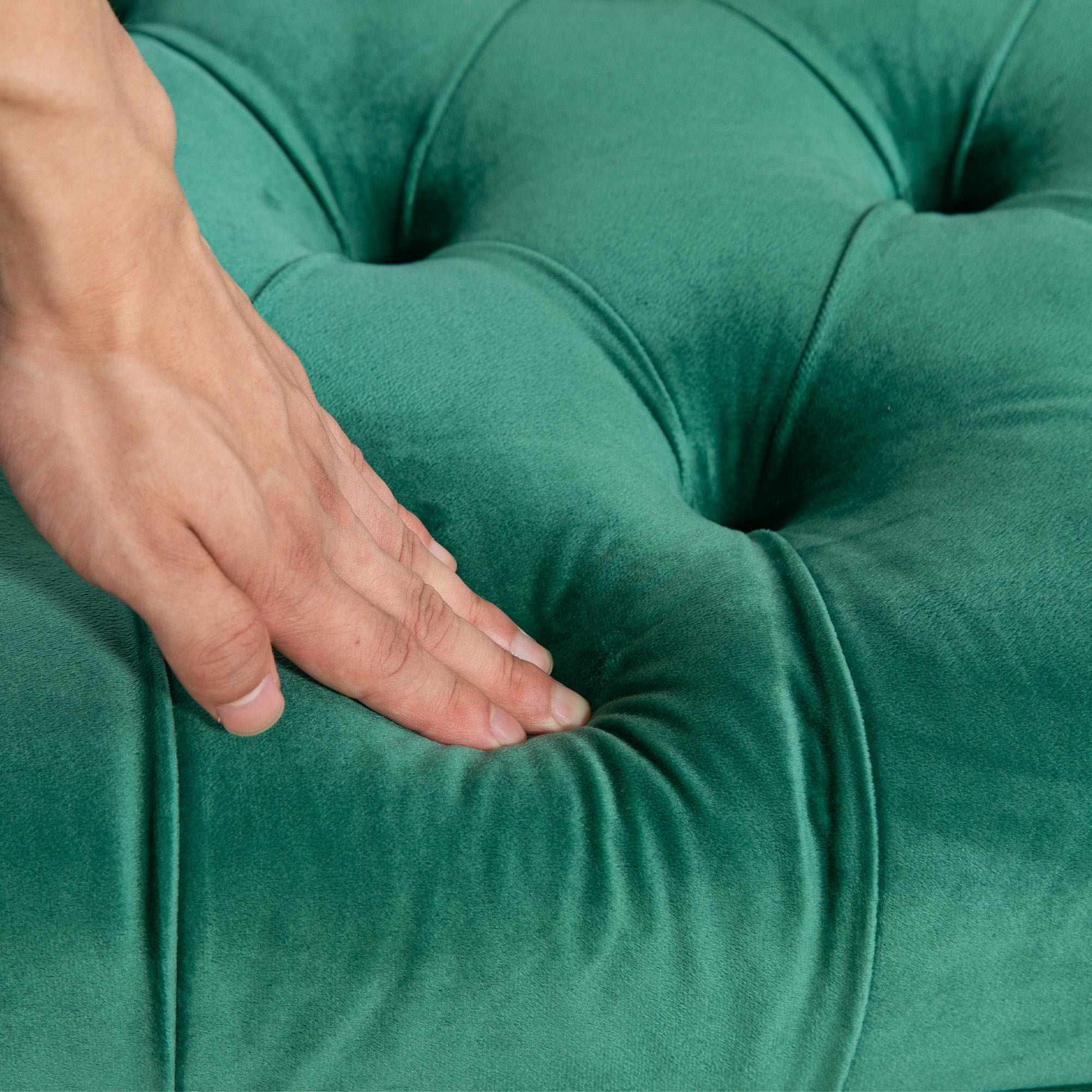 Classic Chic Style Button-Tufted Upholstered End-of-Bed Bench with Golden Metal Legs Velvet Green - 118L x 45W x 42H cm
