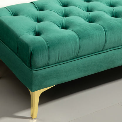 Classic Chic Style Button-Tufted Upholstered End-of-Bed Bench with Golden Metal Legs Velvet Green - 118L x 45W x 42H cm