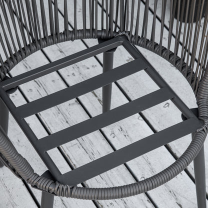 3-Piece Rattan Garden Furniture Set Seating Group, Patio Set with 2 Garden Chairs, Side Table with Tempered Glass Top, Cushions, for Balcony, Terrace, Steel, Dark Gray