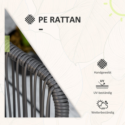 3-Piece Rattan Garden Furniture Set Seating Group, Patio Set with 2 Garden Chairs, Side Table with Tempered Glass Top, Cushions, for Balcony, Terrace, Steel, Dark Gray