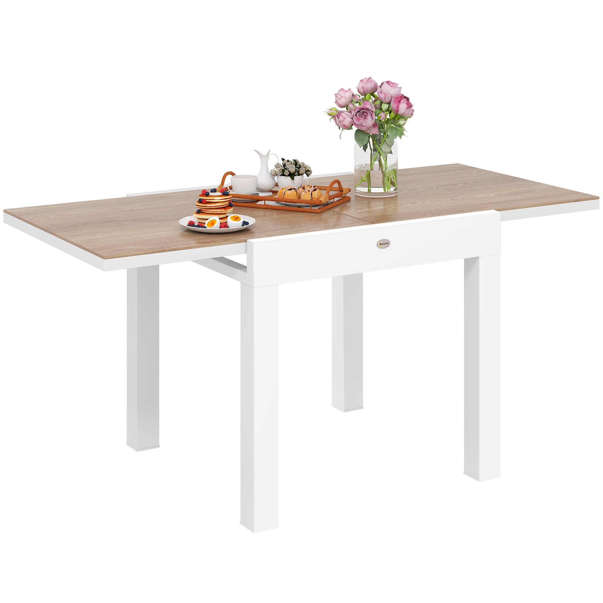 Extendable Garden Table 80/160x80x75 cm, Rectangular Extendable Dining Table for 4-6 People with Aluminum Frame and PSPC Top, For Patio, Terrace, Balcony, and Outdoor, White