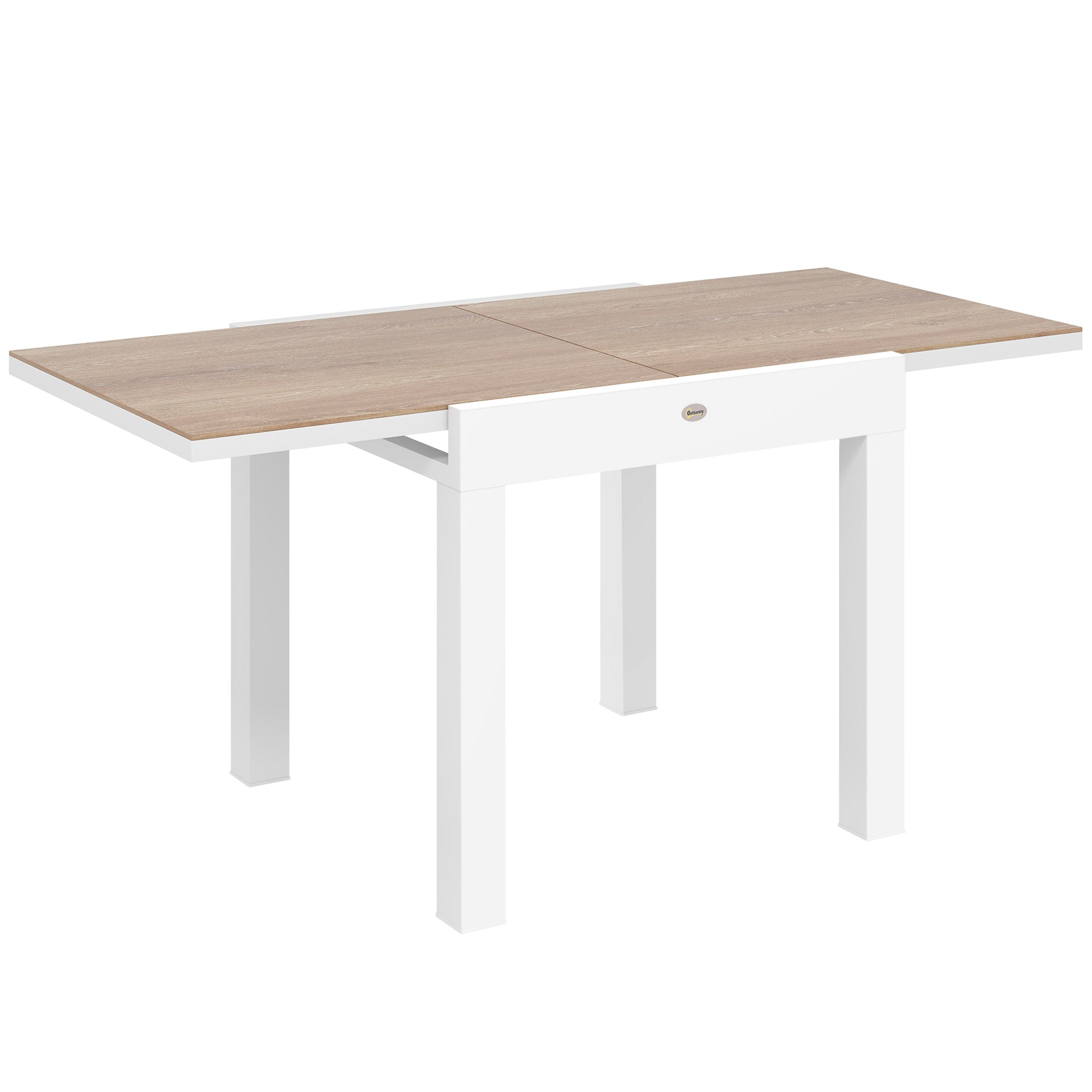 Extendable Garden Table 80/160x80x75 cm, Rectangular Extendable Dining Table for 4-6 People with Aluminum Frame and PSPC Top, For Patio, Terrace, Balcony, and Outdoor, White
