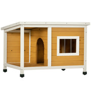 Dog House, Pine Wood, Dog House with Terrace and Foldable Asphalt Roof, Hut for Small Dogs, Indoor, Outdoor, Weatherproof, Orange, 85.5 x 62 x 60 cm