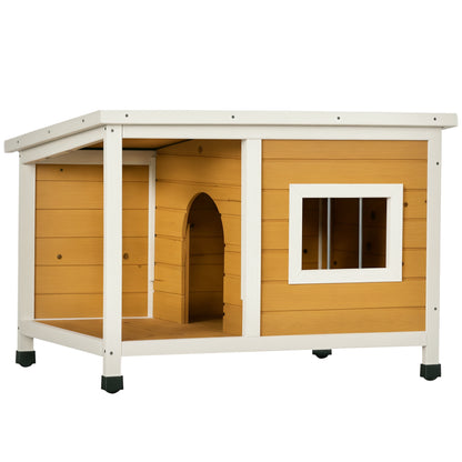 Dog House, Pine Wood, Dog House with Terrace and Foldable Asphalt Roof, Hut for Small Dogs, Indoor, Outdoor, Weatherproof, Orange, 85.5 x 62 x 60 cm