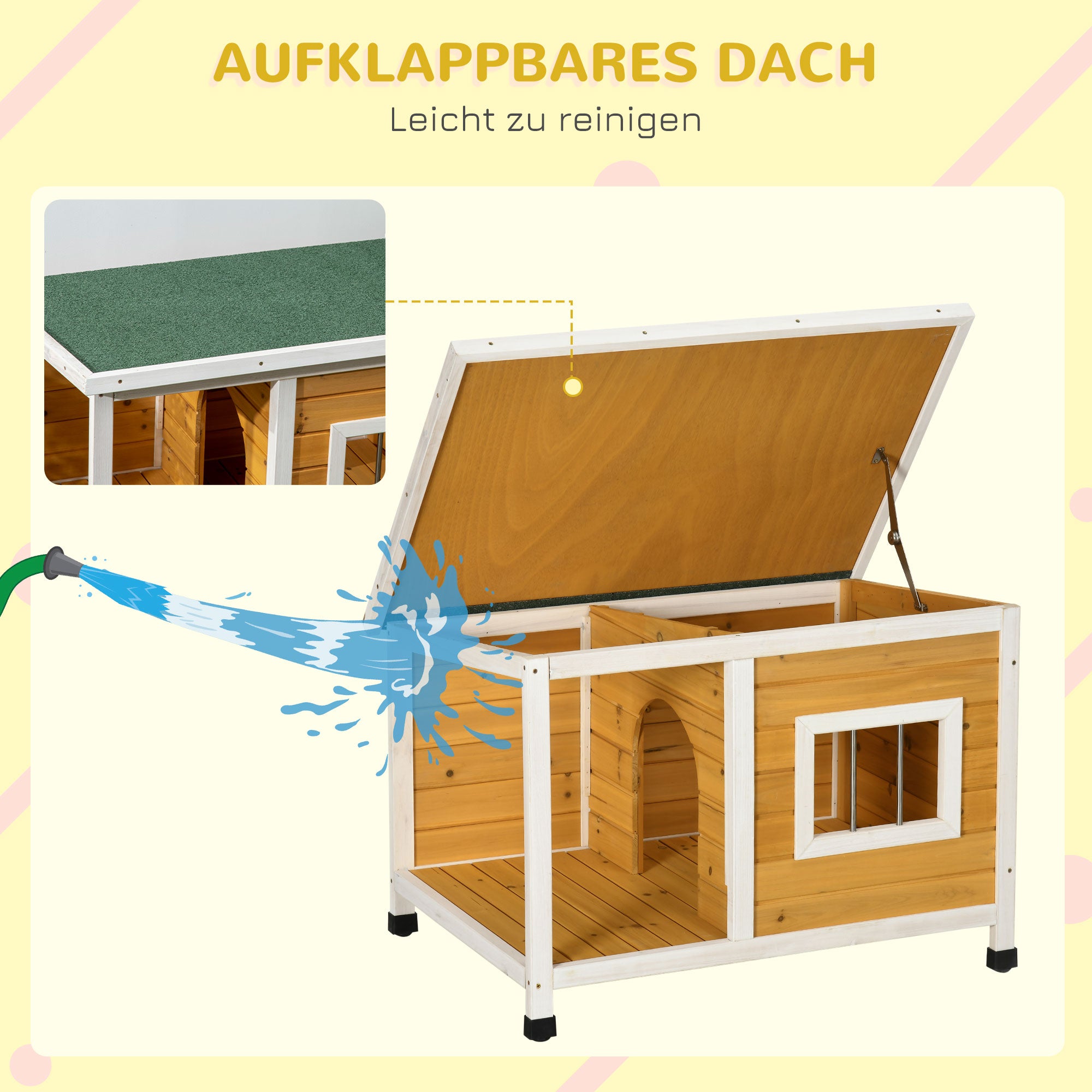 Dog House, Pine Wood, Dog House with Terrace and Foldable Asphalt Roof, Hut for Small Dogs, Indoor, Outdoor, Weatherproof, Orange, 85.5 x 62 x 60 cm