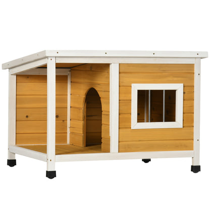 Dog House, Pine Wood, Dog House with Terrace and Foldable Asphalt Roof, Hut for Small Dogs, Indoor, Outdoor, Weatherproof, Orange, 85.5 x 62 x 60 cm