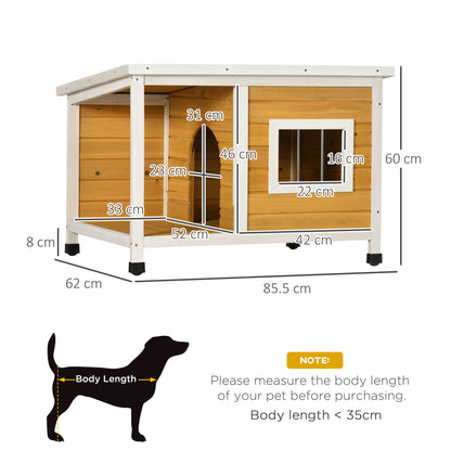 Dog House, Pine Wood, Dog House with Terrace and Foldable Asphalt Roof, Hut for Small Dogs, Indoor, Outdoor, Weatherproof, Orange, 85.5 x 62 x 60 cm