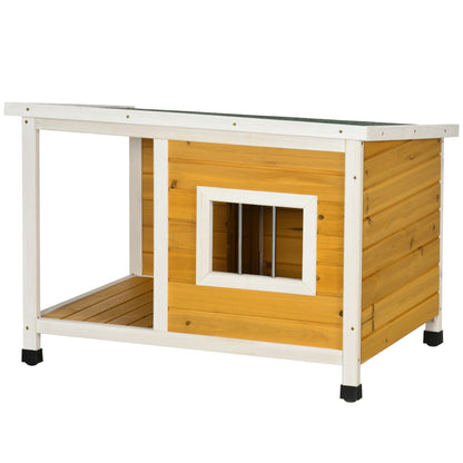 Dog House, Pine Wood, Dog House with Terrace and Foldable Asphalt Roof, Hut for Small Dogs, Indoor, Outdoor, Weatherproof, Orange, 85.5 x 62 x 60 cm