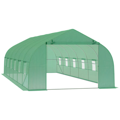 Outdoor Greenhouse Tunnel Greenhouse 8x3x2 m Garden Greenhouse with 12 Windows and Roll-Up Door for Growing Plants Tomatoes Vegetables Steel and PE 140 g/m² Green