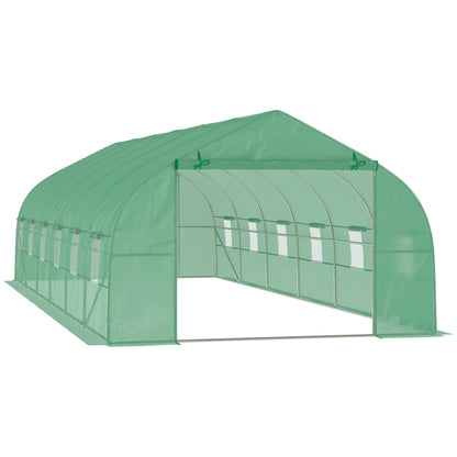 Outdoor Greenhouse Tunnel Greenhouse 8x3x2 m Garden Greenhouse with 12 Windows and Roll-Up Door for Growing Plants Tomatoes Vegetables Steel and PE 140 g/m² Green