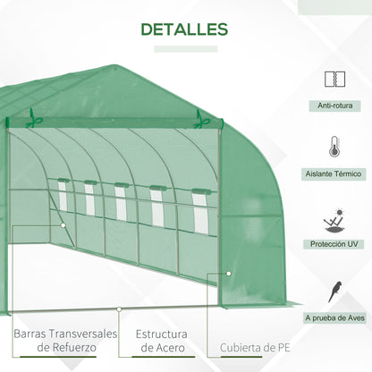 Outdoor Greenhouse Tunnel Greenhouse 8x3x2 m Garden Greenhouse with 12 Windows and Roll-Up Door for Growing Plants Tomatoes Vegetables Steel and PE 140 g/m² Green
