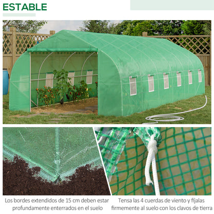 Outdoor Greenhouse Tunnel Greenhouse 8x3x2 m Garden Greenhouse with 12 Windows and Roll-Up Door for Growing Plants Tomatoes Vegetables Steel and PE 140 g/m² Green