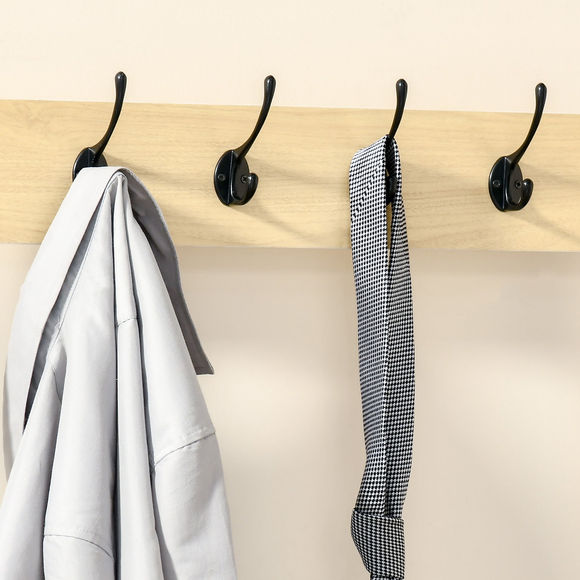 Coat Rack with Bench Metal Shoe Rack with 3 Shelves and 4 Hooks for Hanging Clothes for Hallway Entryway 60x40x175 cm Black and Natural