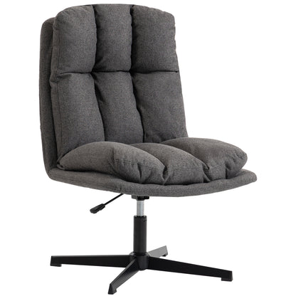 Swivel, Height-Adjustable Lounge Chair with Wide Seat for Living Room — Padded Linen-Look Accent Chair with Metal Legs, Armless Reading Chair, Dark Grey