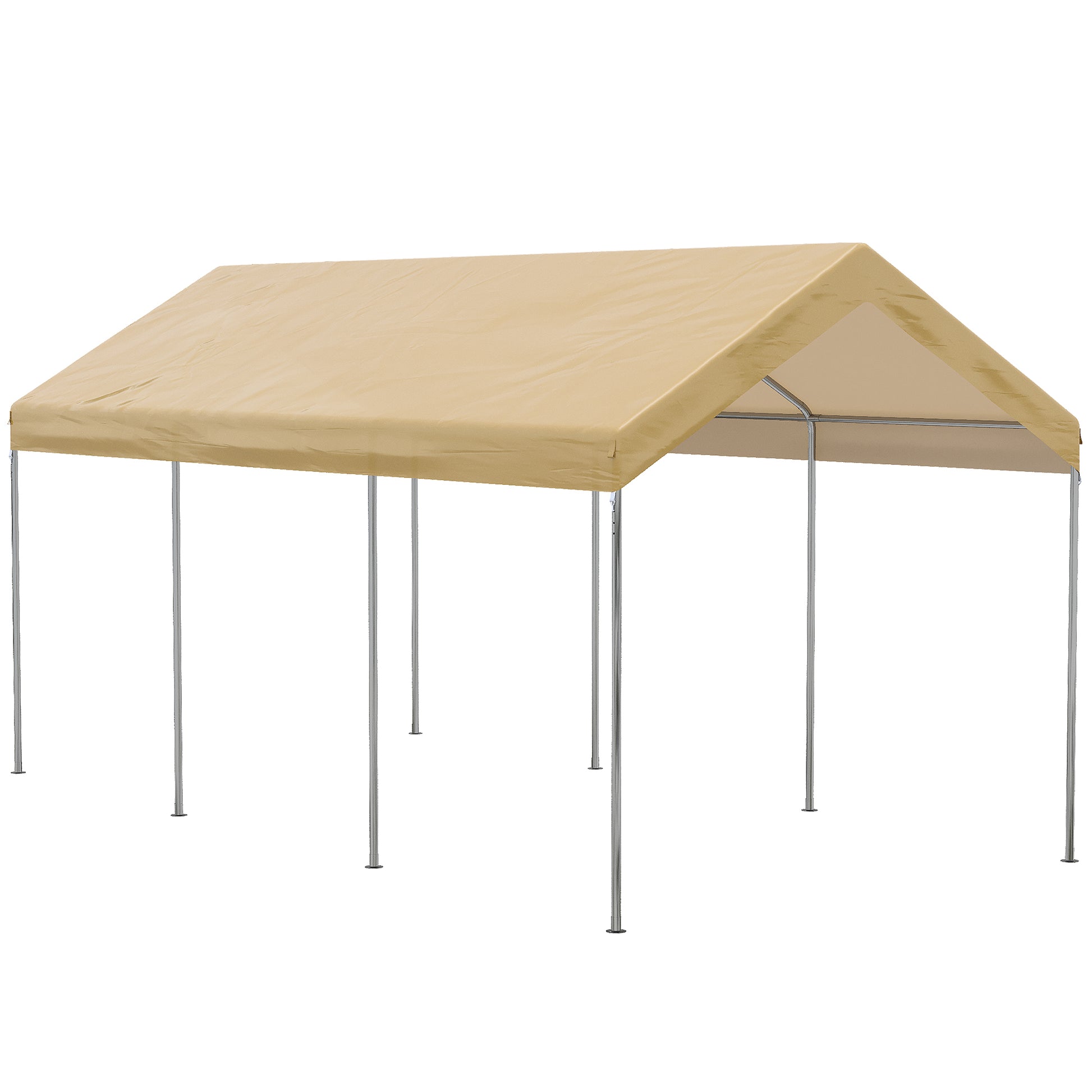 Adjustable Height Steel and PE Garden Canopy for Small and Medium Cars with Stakes and Ropes Included, 600x295x265-310 cm, Beige