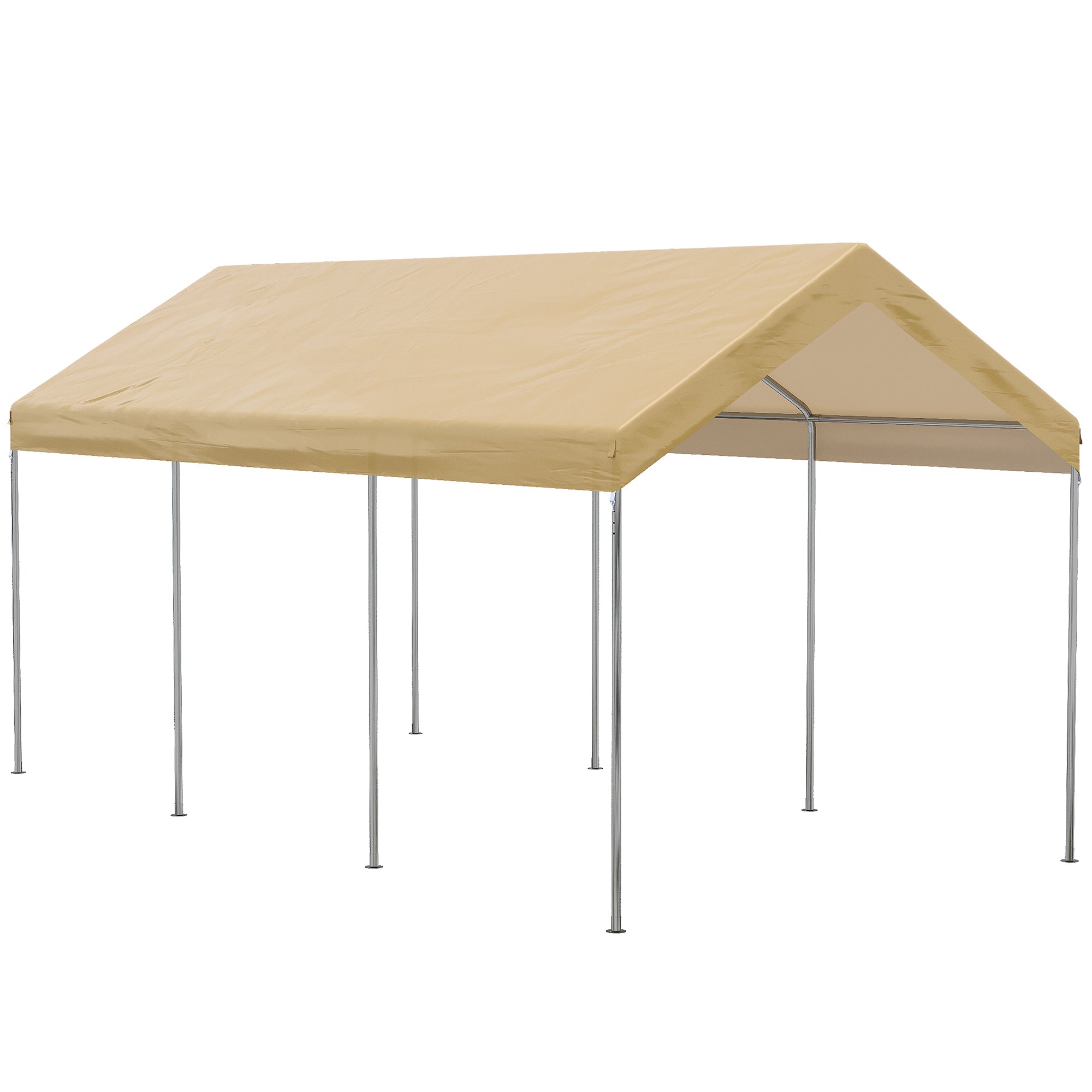 Adjustable Height Steel and PE Garden Canopy for Small and Medium Cars with Stakes and Ropes Included, 600x295x265-310 cm, Beige