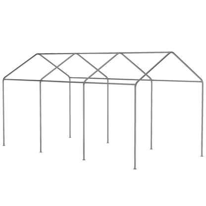 Adjustable Height Steel and PE Garden Canopy for Small and Medium Cars with Stakes and Ropes Included, 600x295x265-310 cm, Beige