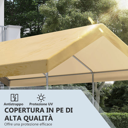 Adjustable Height Steel and PE Garden Canopy for Small and Medium Cars with Stakes and Ropes Included, 600x295x265-310 cm, Beige