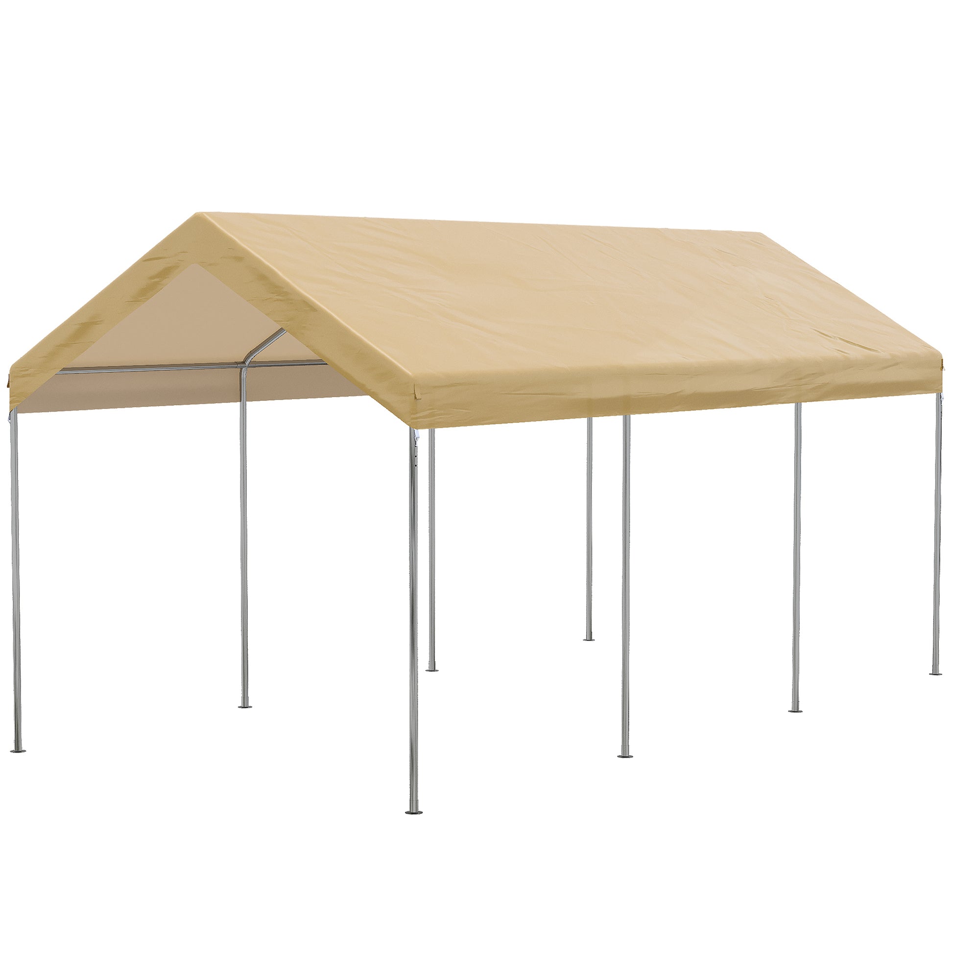 Adjustable Height Steel and PE Garden Canopy for Small and Medium Cars with Stakes and Ropes Included, 600x295x265-310 cm, Beige