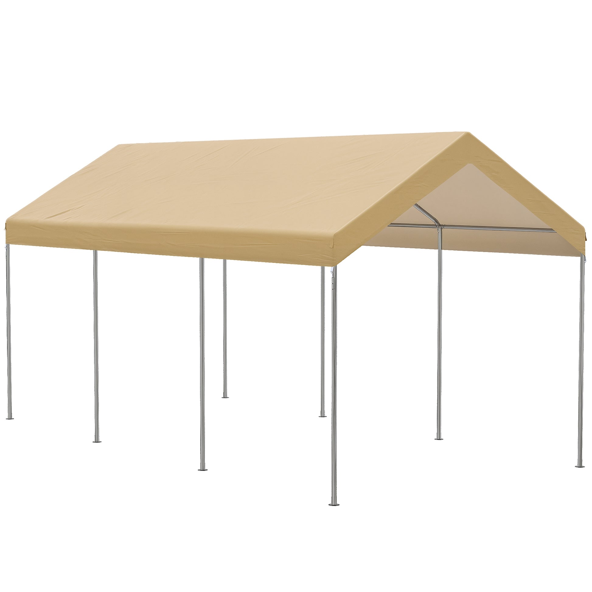 Adjustable Height Steel and PE Garden Canopy for Small and Medium Cars with Stakes and Ropes Included, 600x295x265-310 cm, Beige