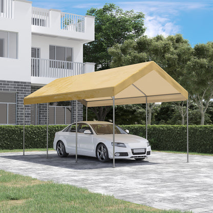 Adjustable Height Steel and PE Garden Canopy for Small and Medium Cars with Stakes and Ropes Included, 600x295x265-310 cm, Beige