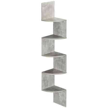 Zigzag Shape Wall Mount Corner Storage Shelf 20L x 20W x 126H cm 5 Levels Wood Gray