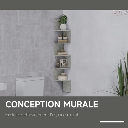 Zigzag Shape Wall Mount Corner Storage Shelf 20L x 20W x 126H cm 5 Levels Wood Gray