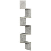Zigzag Shape Wall Mount Corner Storage Shelf 20L x 20W x 126H cm 5 Levels Wood Gray
