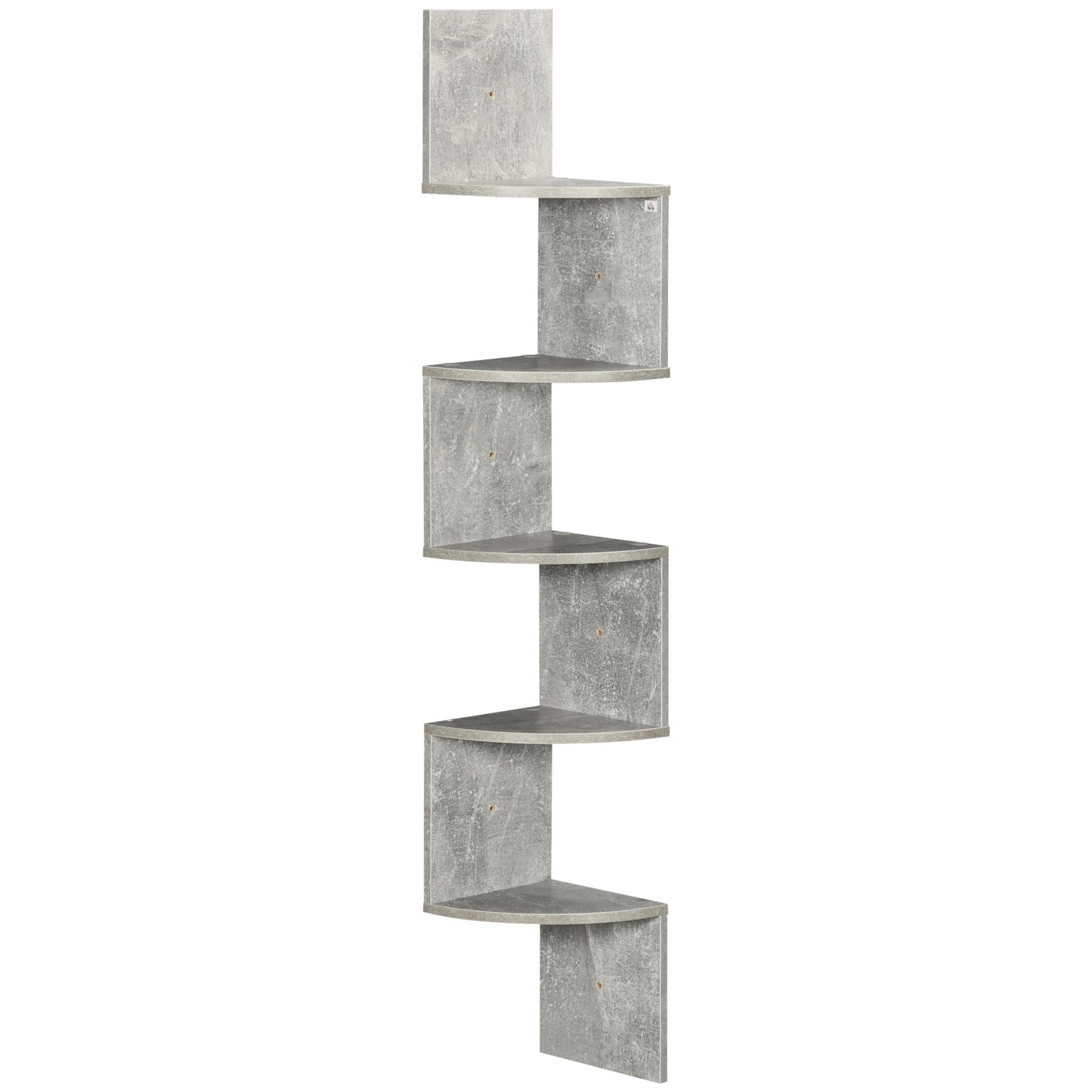 Zigzag Shape Wall Mount Corner Storage Shelf 20L x 20W x 126H cm 5 Levels Wood Gray