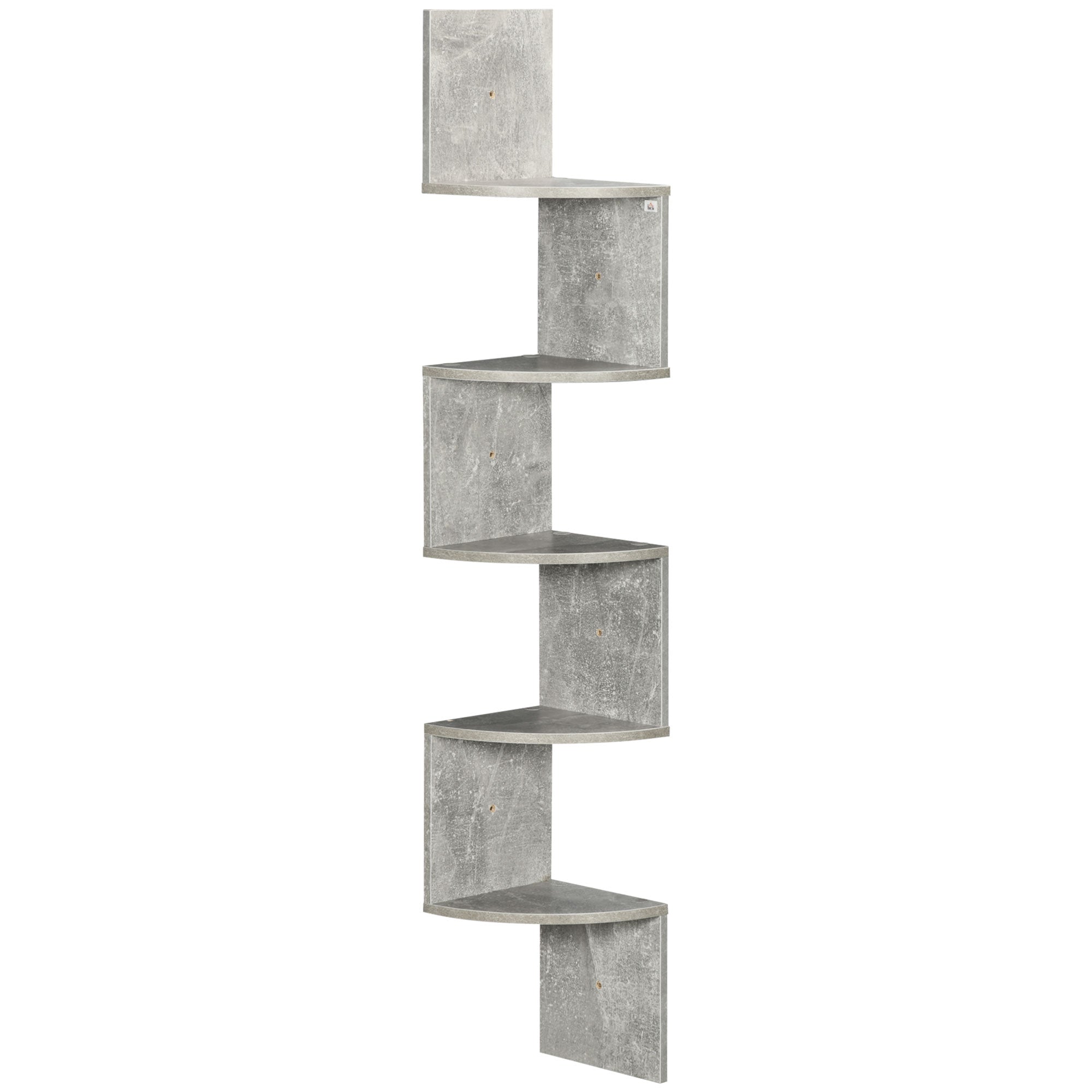 Zigzag Shape Wall Mount Corner Storage Shelf 20L x 20W x 126H cm 5 Levels Wood Gray