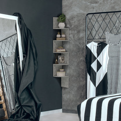 Zigzag Shape Wall Mount Corner Storage Shelf 20L x 20W x 126H cm 5 Levels Wood Gray