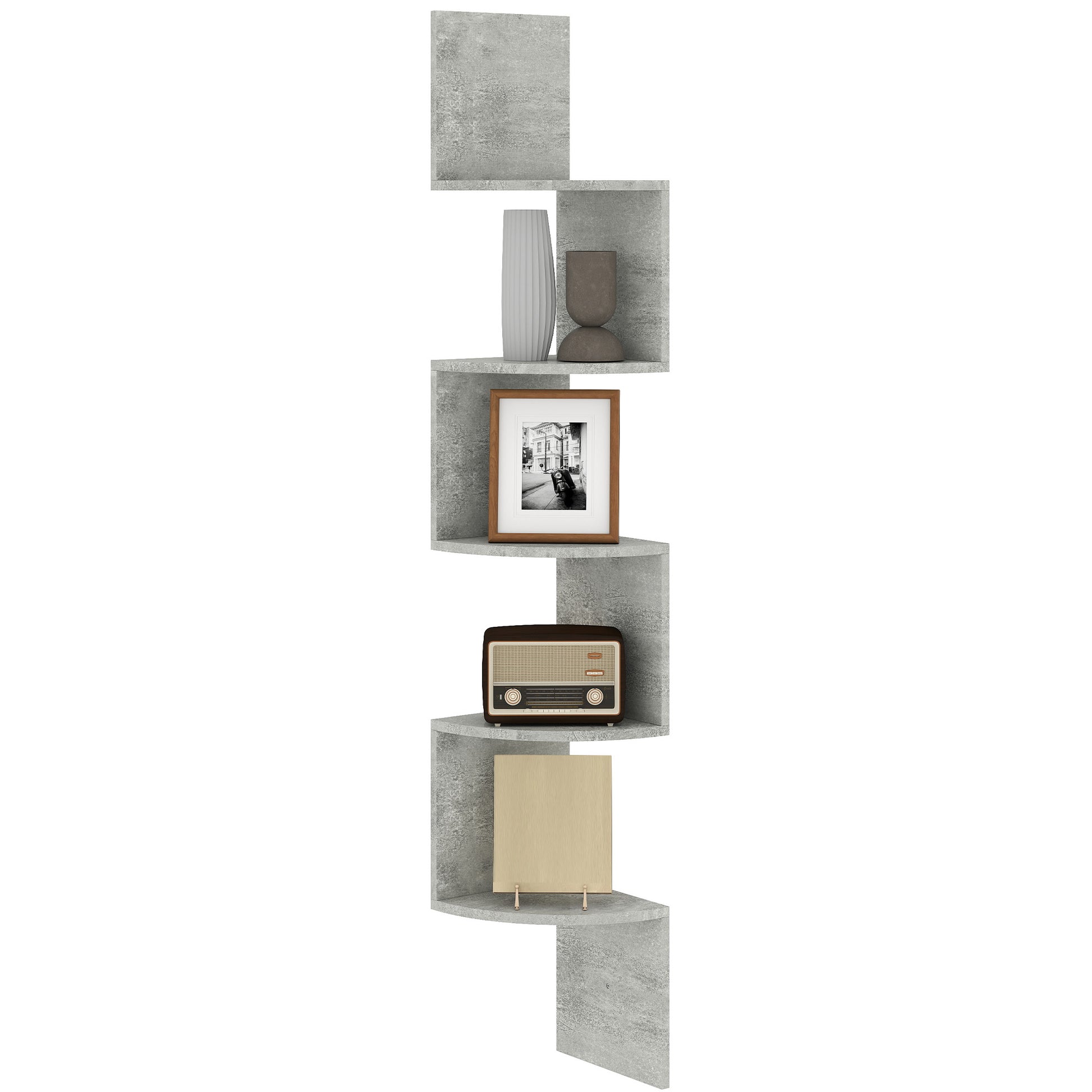 Zigzag Shape Wall Mount Corner Storage Shelf 20L x 20W x 126H cm 5 Levels Wood Gray