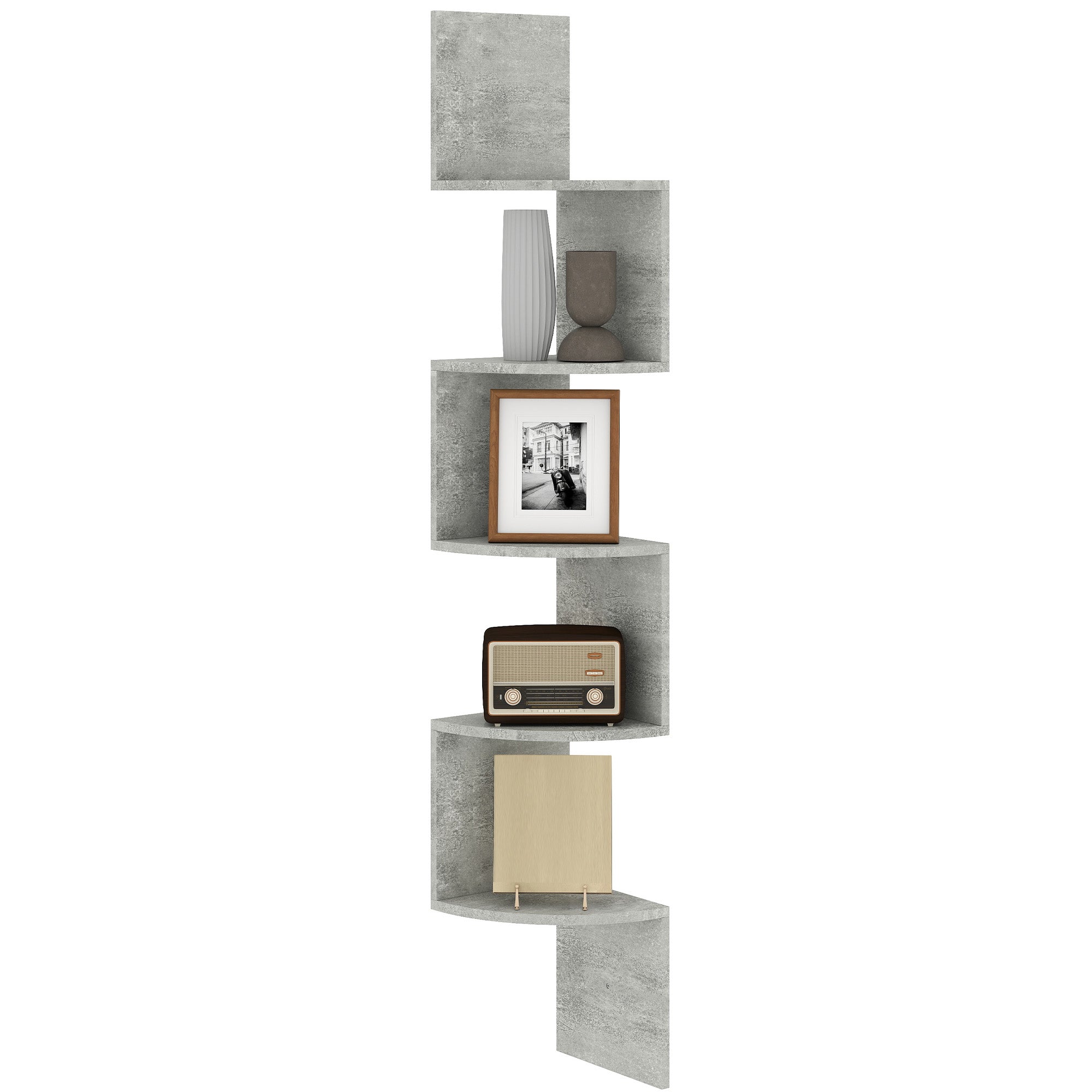 Zigzag Shape Wall Mount Corner Storage Shelf 20L x 20W x 126H cm 5 Levels Wood Gray